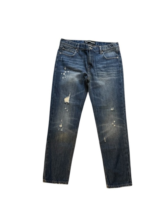 Express Denim - Express Women's Girlfriend Distressed Dark Blue Cropped Jeans
